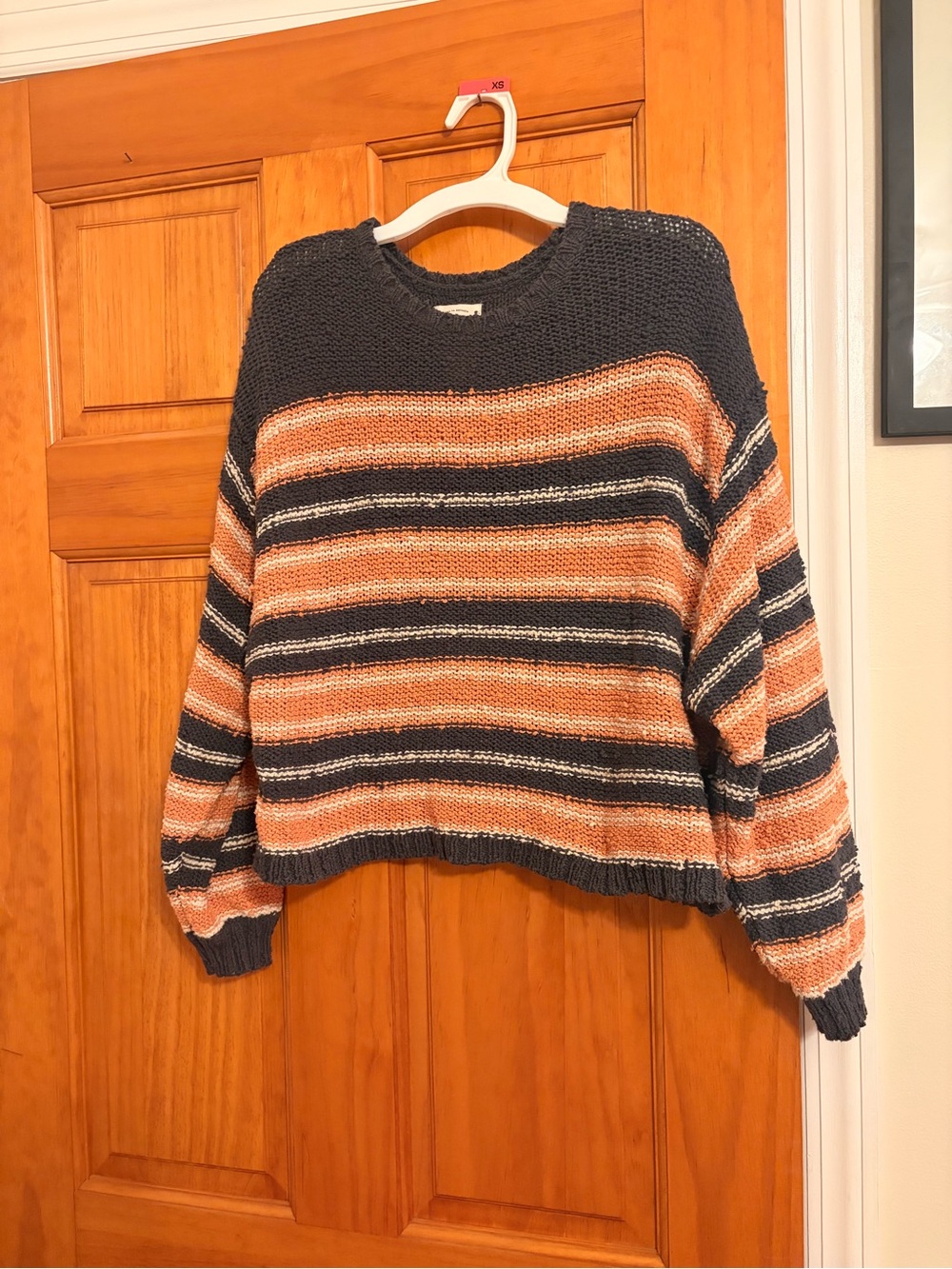 Billabong Striped Crewneck Sweater in Dark Gray & Orange